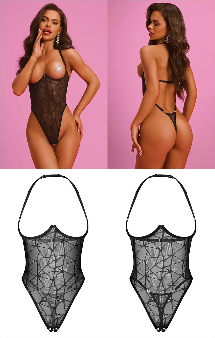 Obsessive Olianna | Teddy mit Öffnungen an Brust und Intimbereich