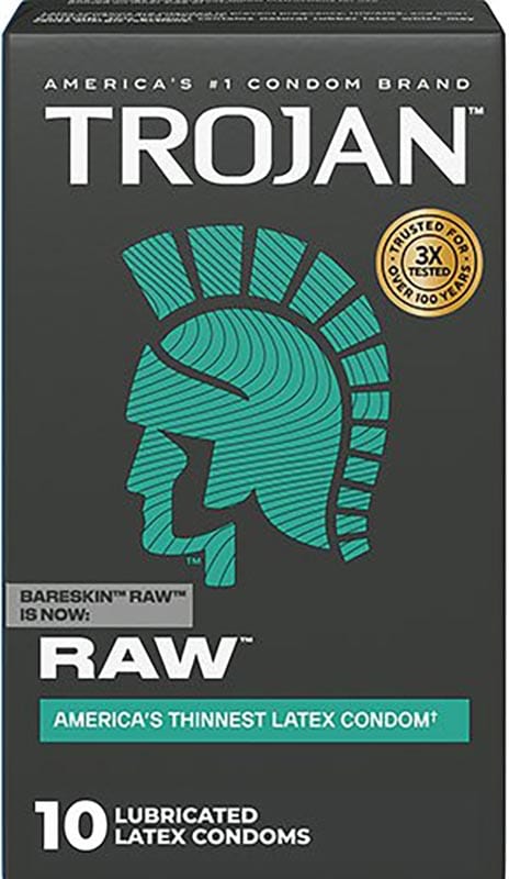 Trojan Bareskin Raw | Hauchdünne Kondome mit Gleitmittel | 10 Stück