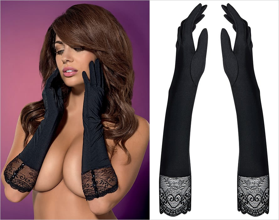 Obsessive Miamor | Ravissante paire de gants en tissu satiné noir