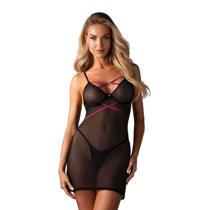 Obsessive Novenes | Sexy Nachthemd und moderner Tanga aus schwarzem Tüll