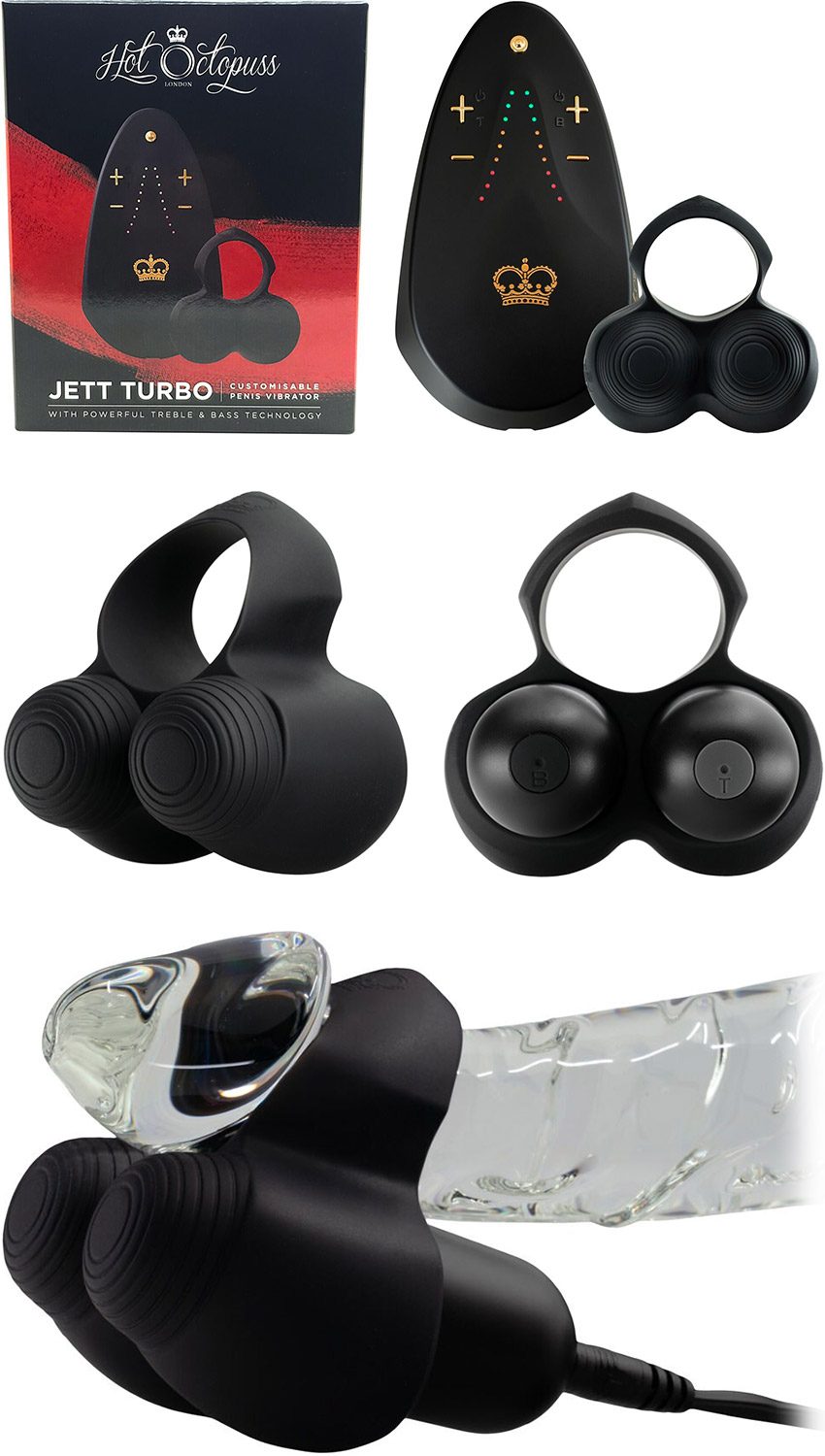Hot Octopuss Jett Turbo | Anneau pénien vibrant télécommandé | Noir