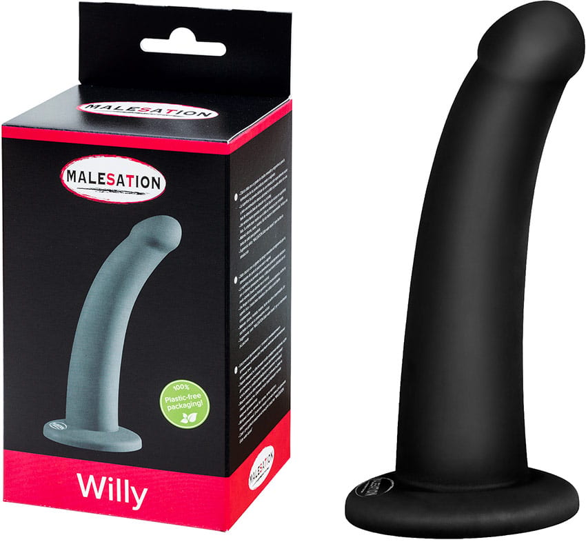 Malesation Willy | Schwarzer gebogener Dildo mit Saugnapfbasis