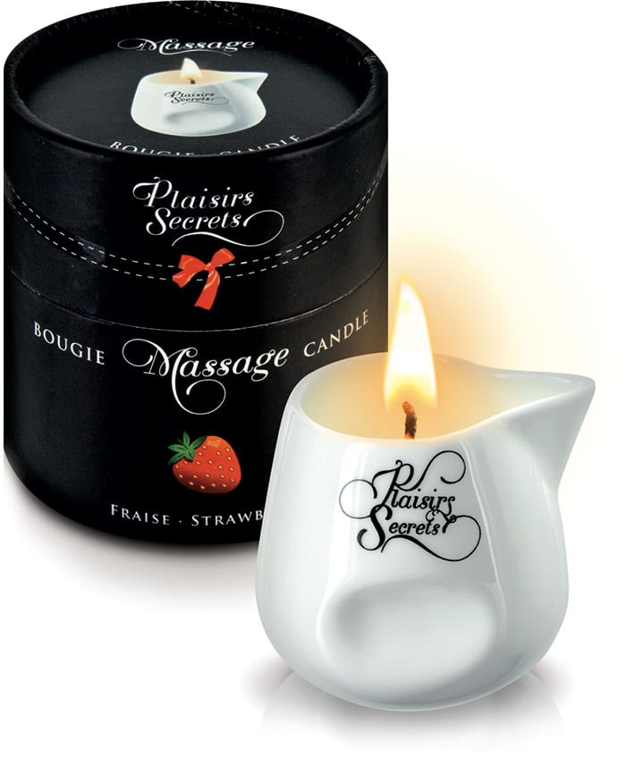 Plaisirs Secrets | Elégante bougie de massage parfumée à la fraise