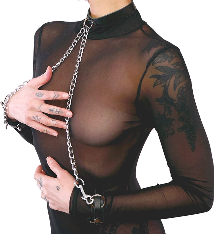 The Sinners | Collier de contrainte avec attaches pour poignets | Cuir noir