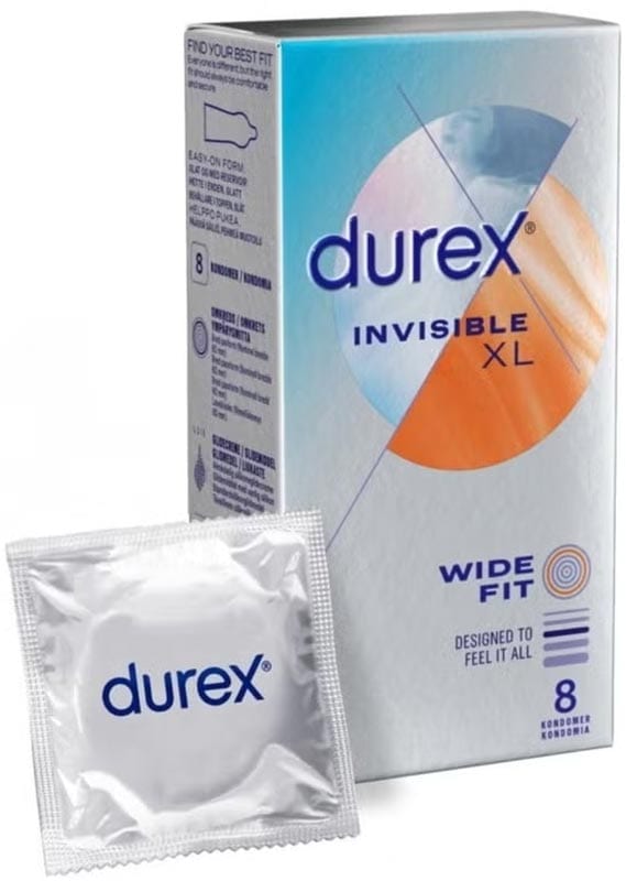Durex Invisible XL |&nbsp;Paquet de 8 préservatifs fins et de grande taille