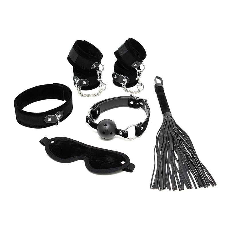 Ensemble bondage pour débutants (masque, baîllon, attaches, fouet,…)
