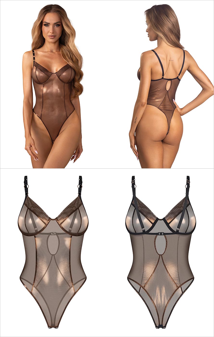Obsessive Soranna | Teddy ouvert en tulle de couleur bronze