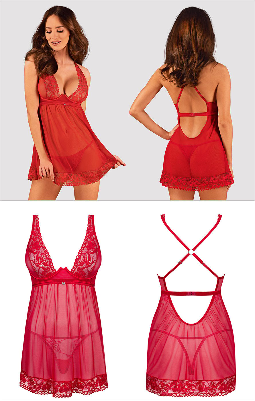 Obsessive Lacelove | Ravissante nuisette et string de couleur rouge