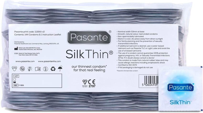 Pasante Silk Thin | Préservatifs ultra-fins en latex | Boîte de 144 pcs