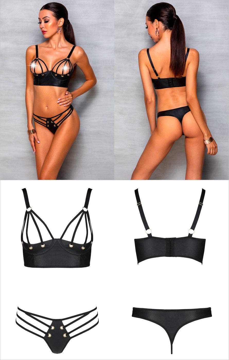 Passion Malwia | Ensemble ouvert en simili-cuir avec lanières sexy