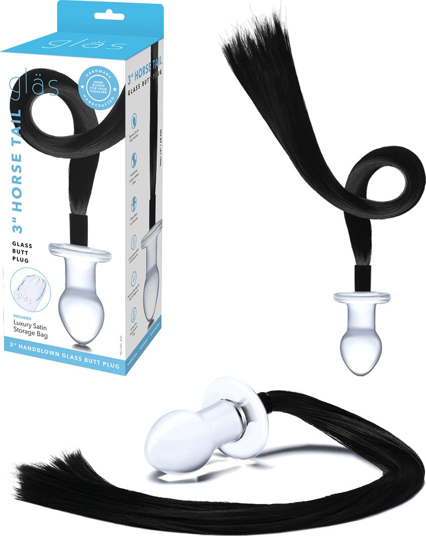 Gläs 3" Horse Tail Butt Plug | Plug anal en verre avec queue de cheval