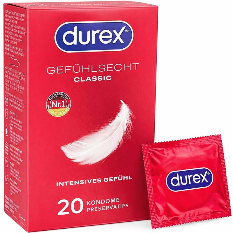 Durex Gefühlsecht 20 Préservatifs – Classic Kondome – KissKiss