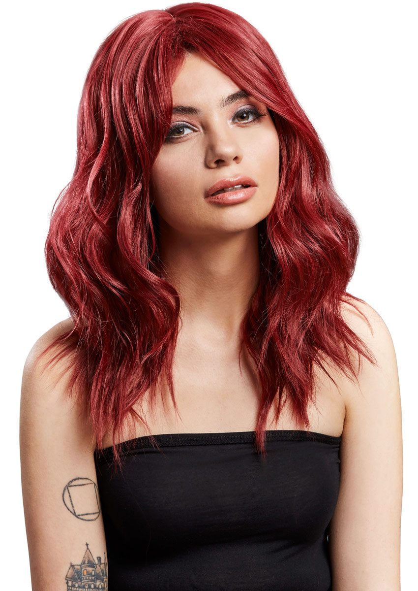 Fever Wigs Ashley | Langhaar-Perücke mit Föhnfrisur | Rubinrot