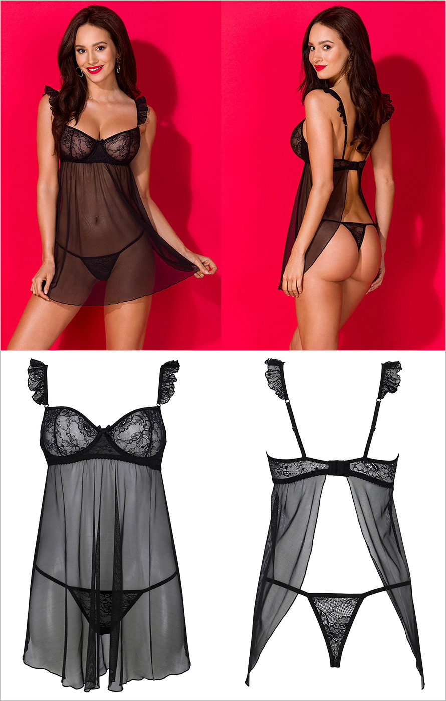 Avanua Milagros| Schwarze Chemise aus floraler Spitze & Voile aus Tüll