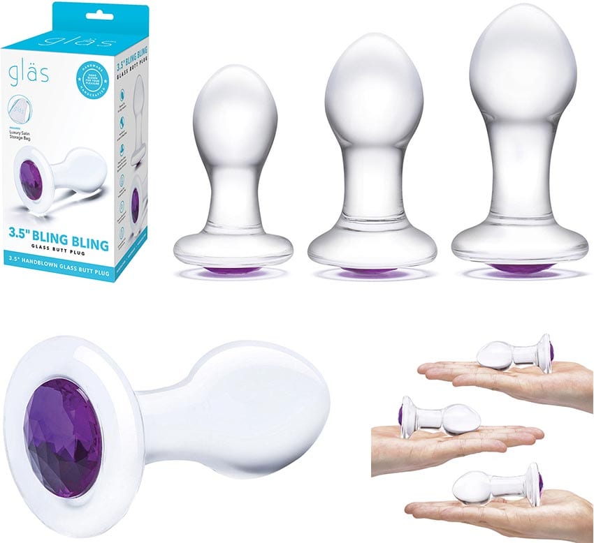Gläs Bling Bling | Set de 3 plugs anaux en verre avec strass violet
