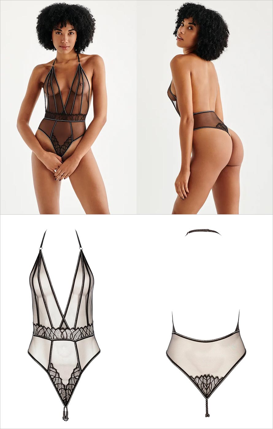 Bracli Manhattan | Sexy, schwarzer, transparenter Body mit stimulierenden Perlen