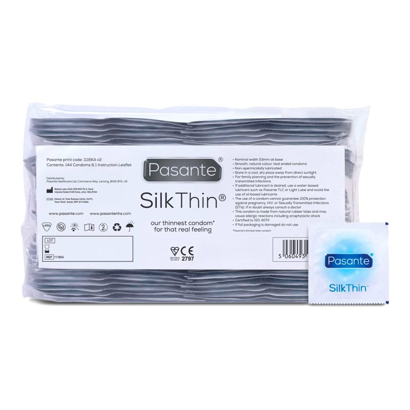 Pasante Silk Thin | Préservatifs ultra-fins en latex | Boîte de 144 pcs
