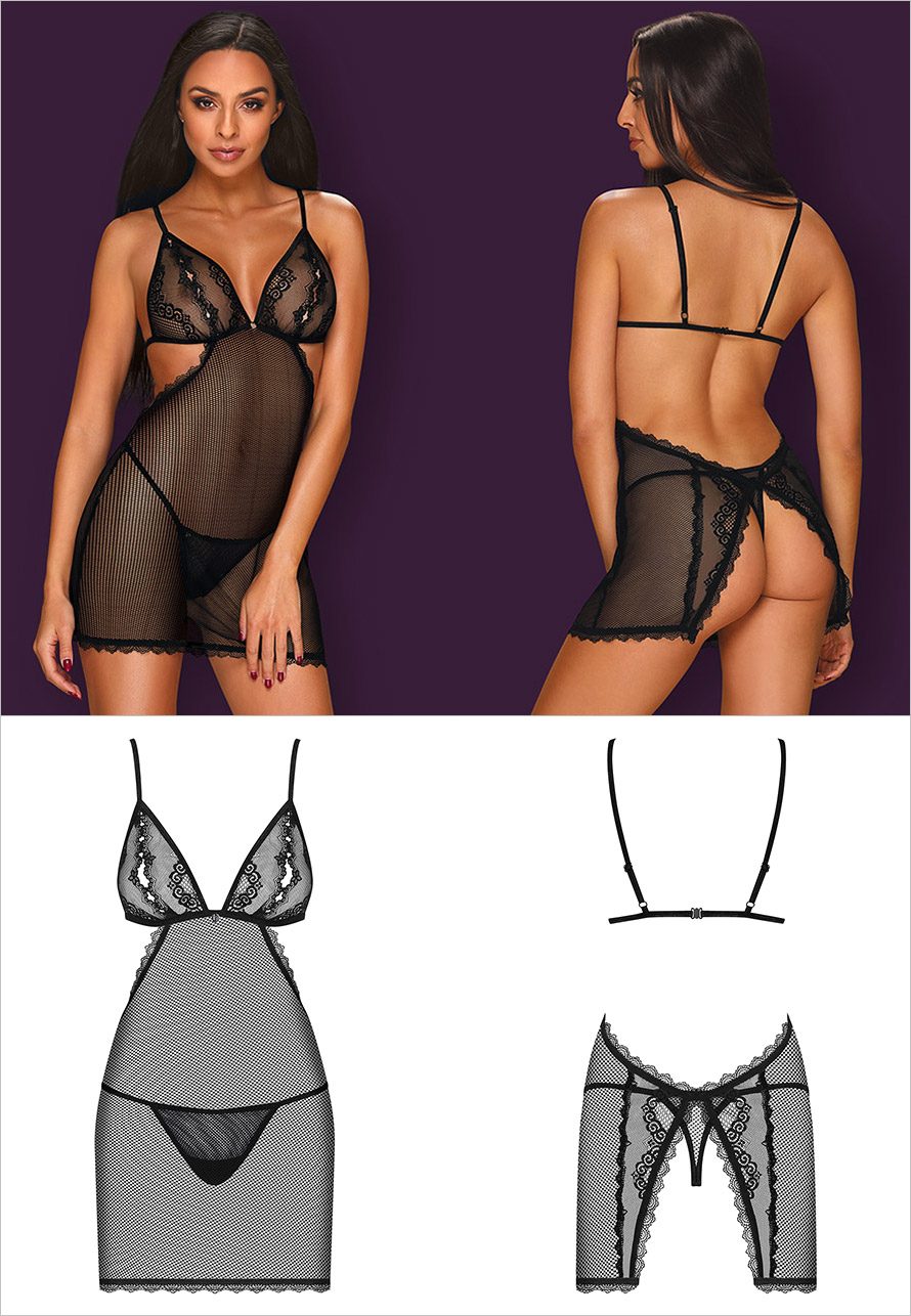 Obsessive Millagro Chemise & String - Schwarz