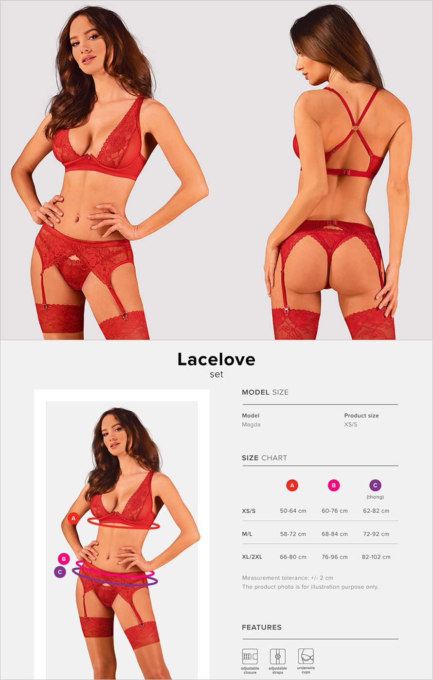 Obsessive Lacelove Set - 3-teilig - Rot