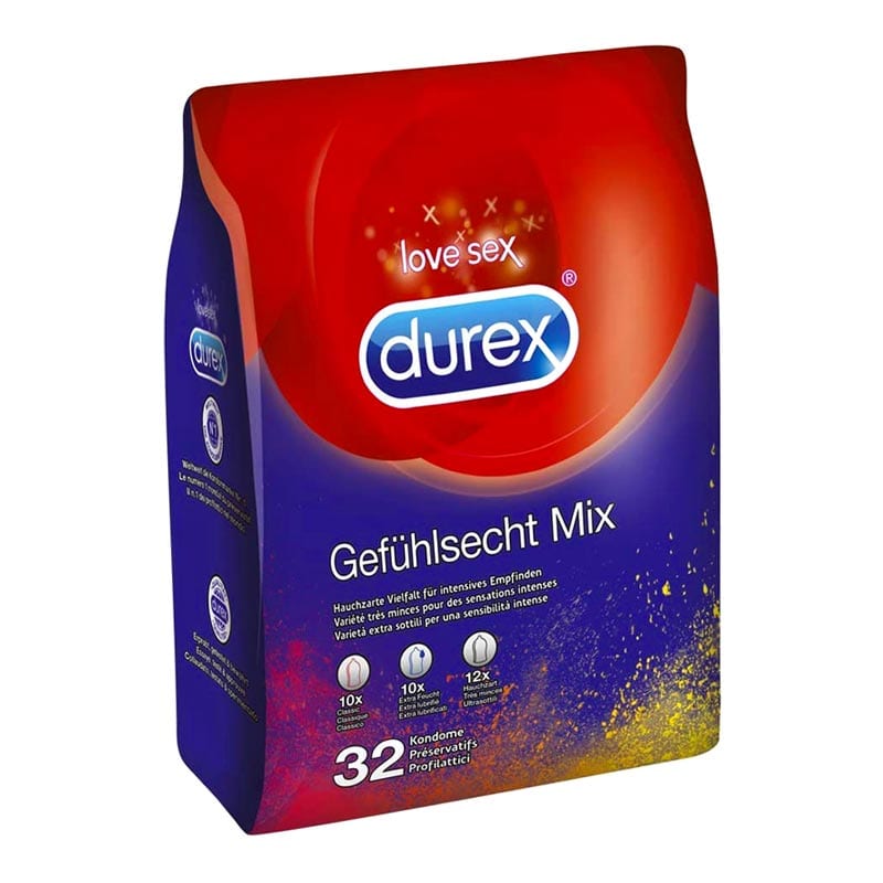 Durex Gefühlsecht Mix | Packung mit 32 Kondomen in 3 verschiedenen Sorten
