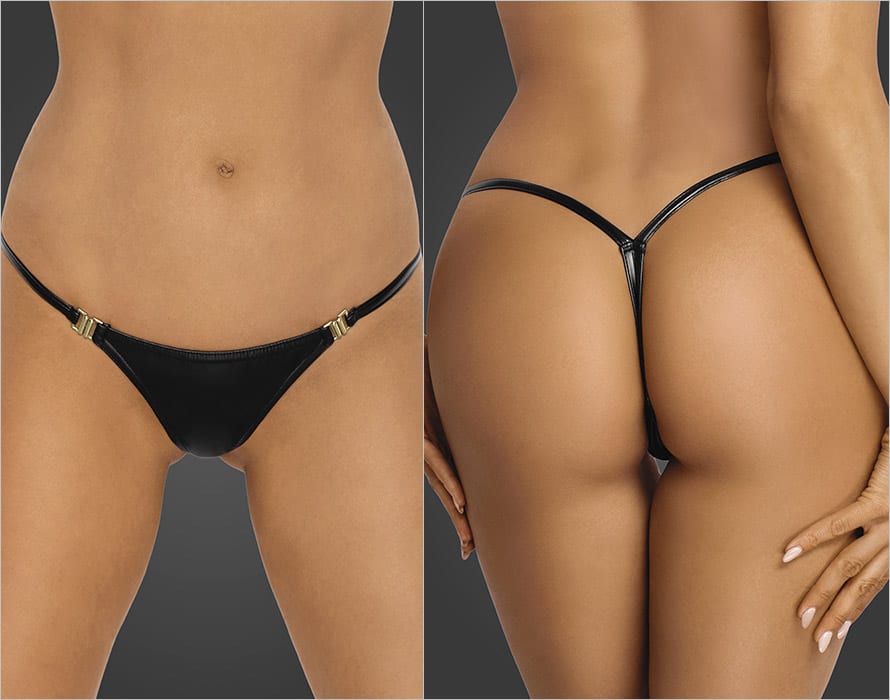 Noir Handmade P008 | String en tissu effet mouillé avec deux attaches