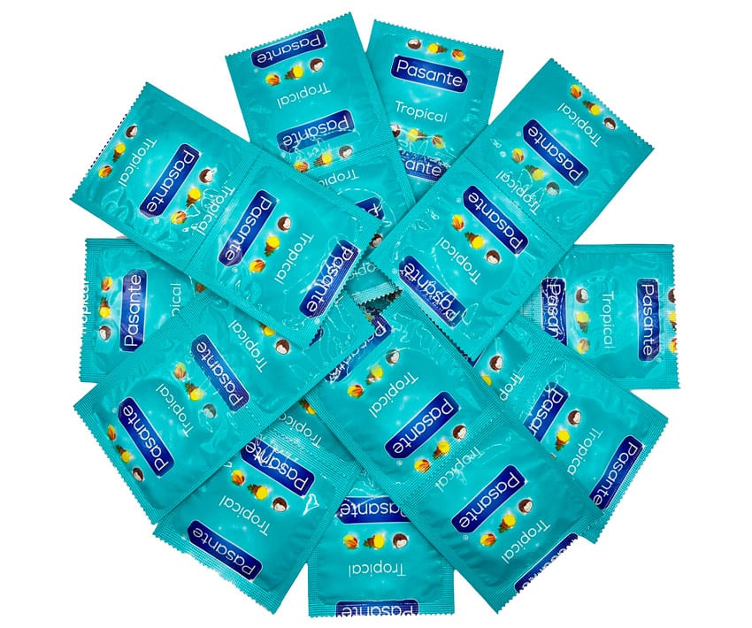 Pasante Tropical | Emballage de 144 préservatifs colorés et aromatisés