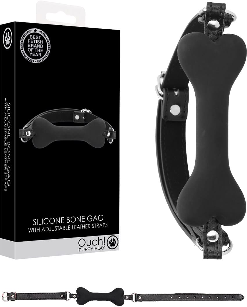 Ouch! Puppy Play | Bâillon os de chien en silicone avec lanières en cuir