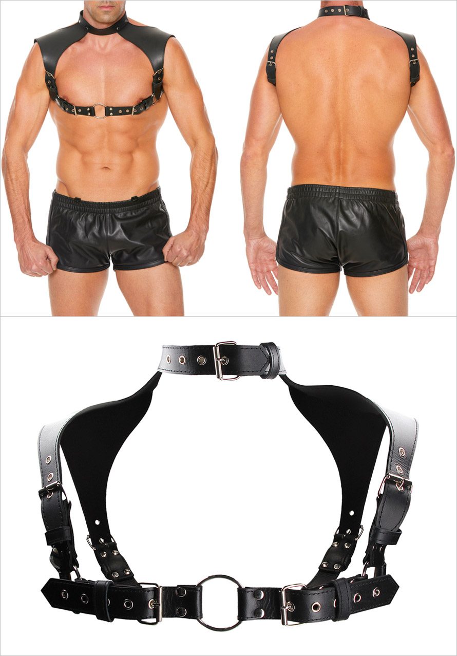 Ouch! Harness für Männer aus Leder in Schwarz – KissKiss