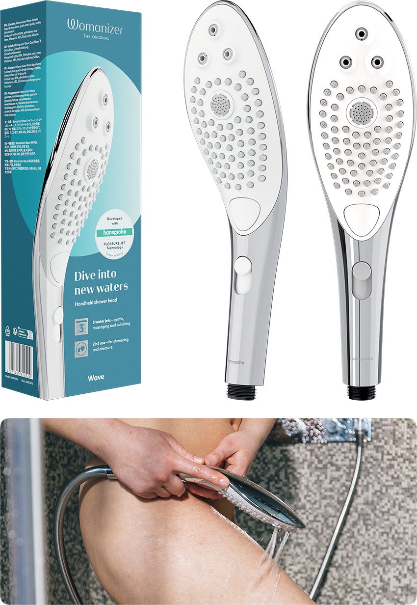 Pommeau de douche intime Womanizer Wave - Chrome - KissKiss