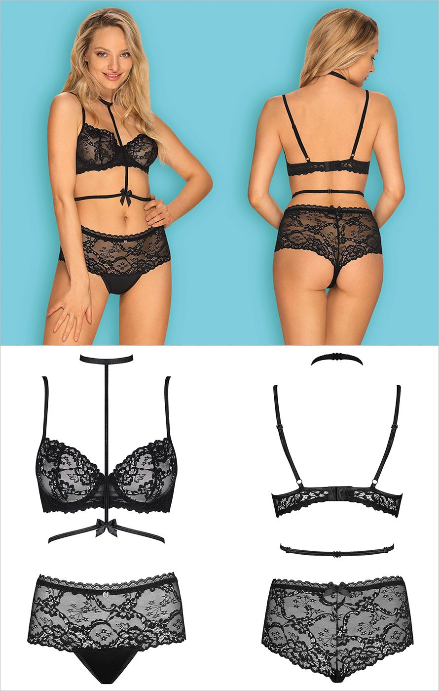 Obsessive Raquelia | Sensuel ensemble 3 pièces avec collier ras du cou