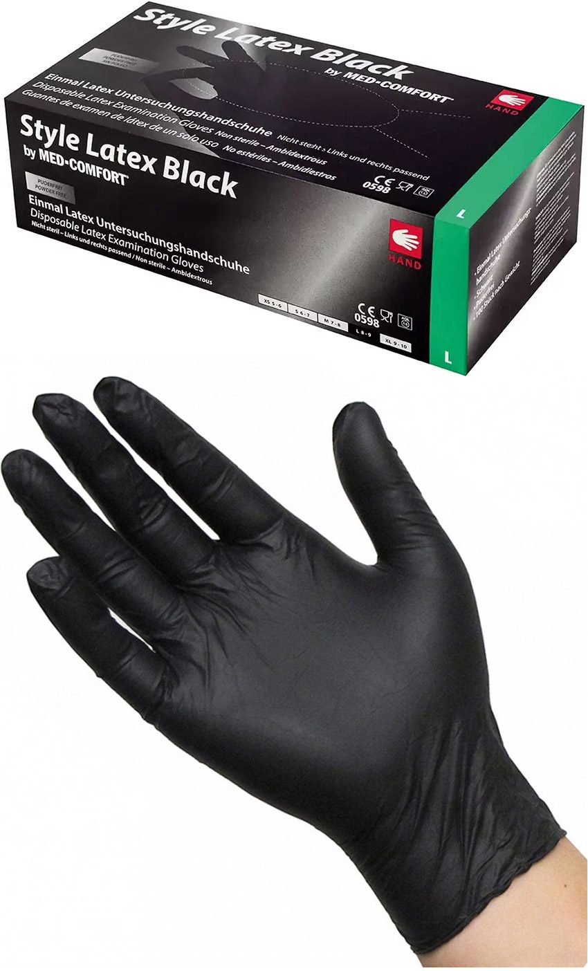 Med-Comfort Style Latex Black | Gants en latex noirs | 100 pièces