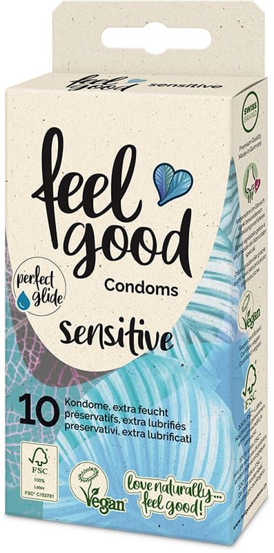Feelgood Condoms Sensitive | 10 préservatifs extra lubrifiés et végans