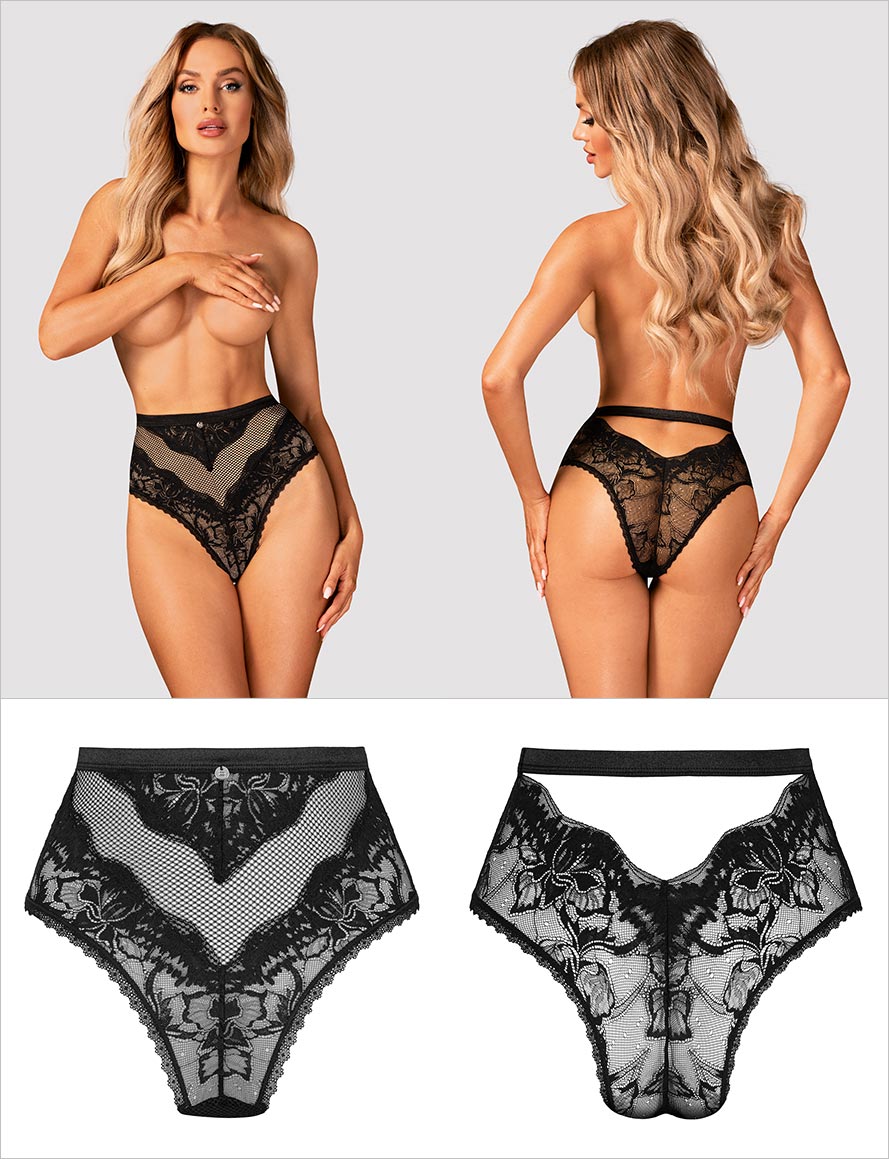 Obsessive Olvidia | Magnifique culotte haute en maille sexy noire