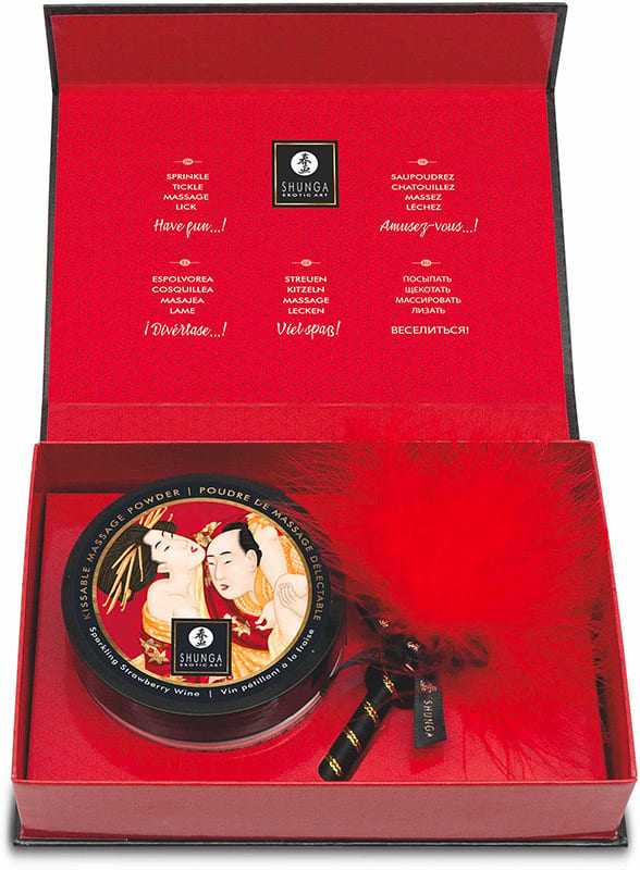 Shunga | Küssbares Massagepuder | Erdbeersekt