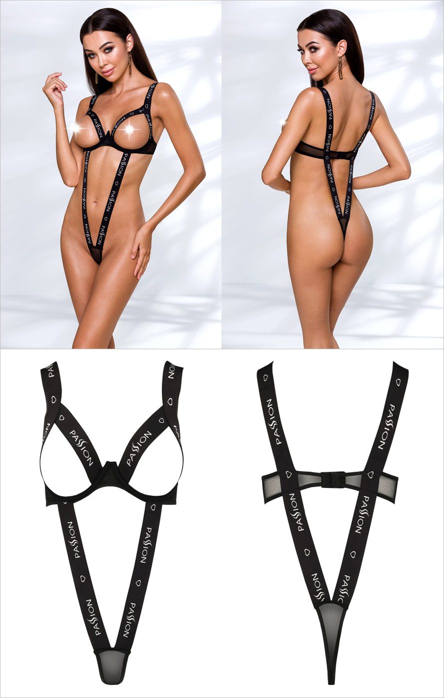 Passion Kyouka | Body noir composé de lanières élastiques