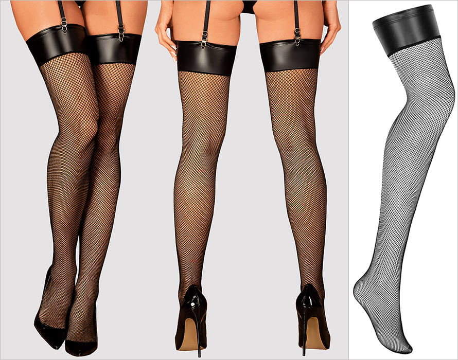 Obsessive Darkessia | Paire de bas résille et bandes en wetlook
