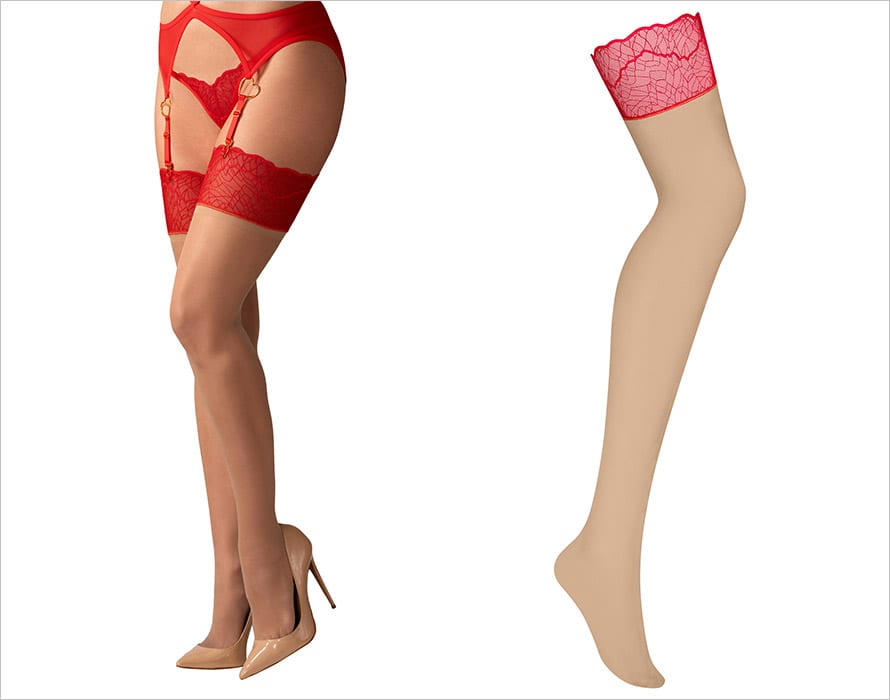 Obsessive Cupide Desir | Bas sexy de couleur rouge et chair
