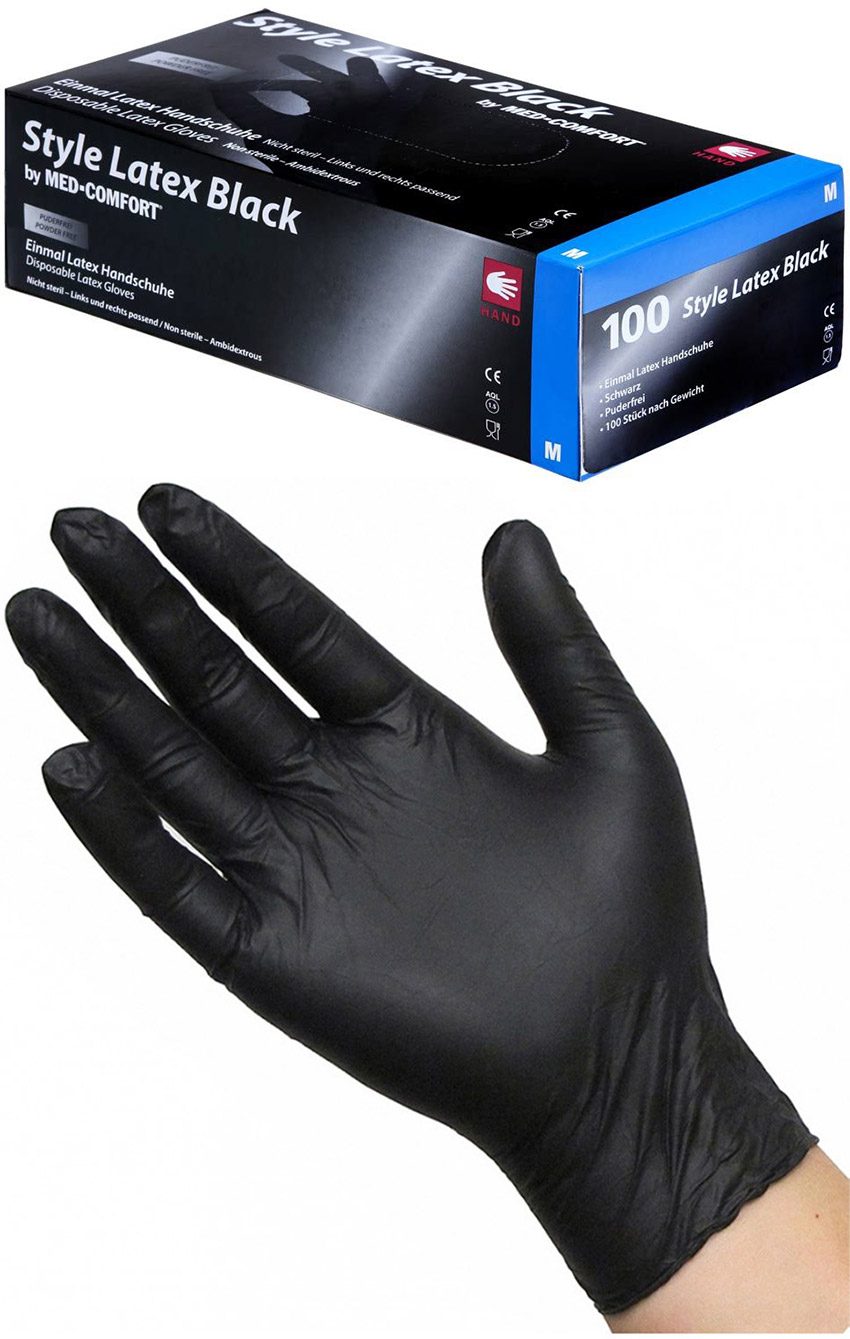 Med-Comfort Style Latex Black | Gants en latex noirs | 100 pièces | M