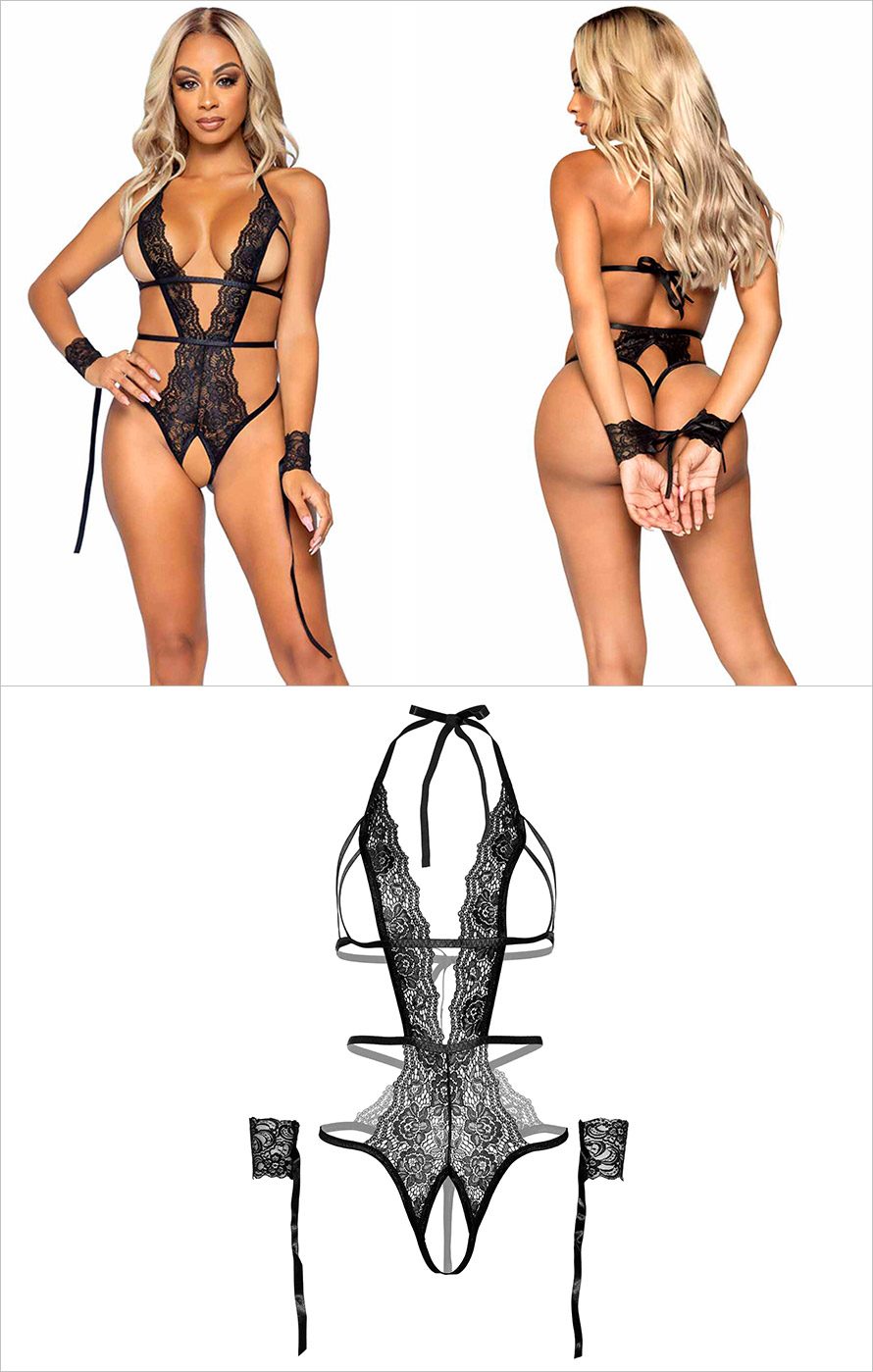 Leg Avenue 81642 | Teddy en lanières avec attaches de poignets