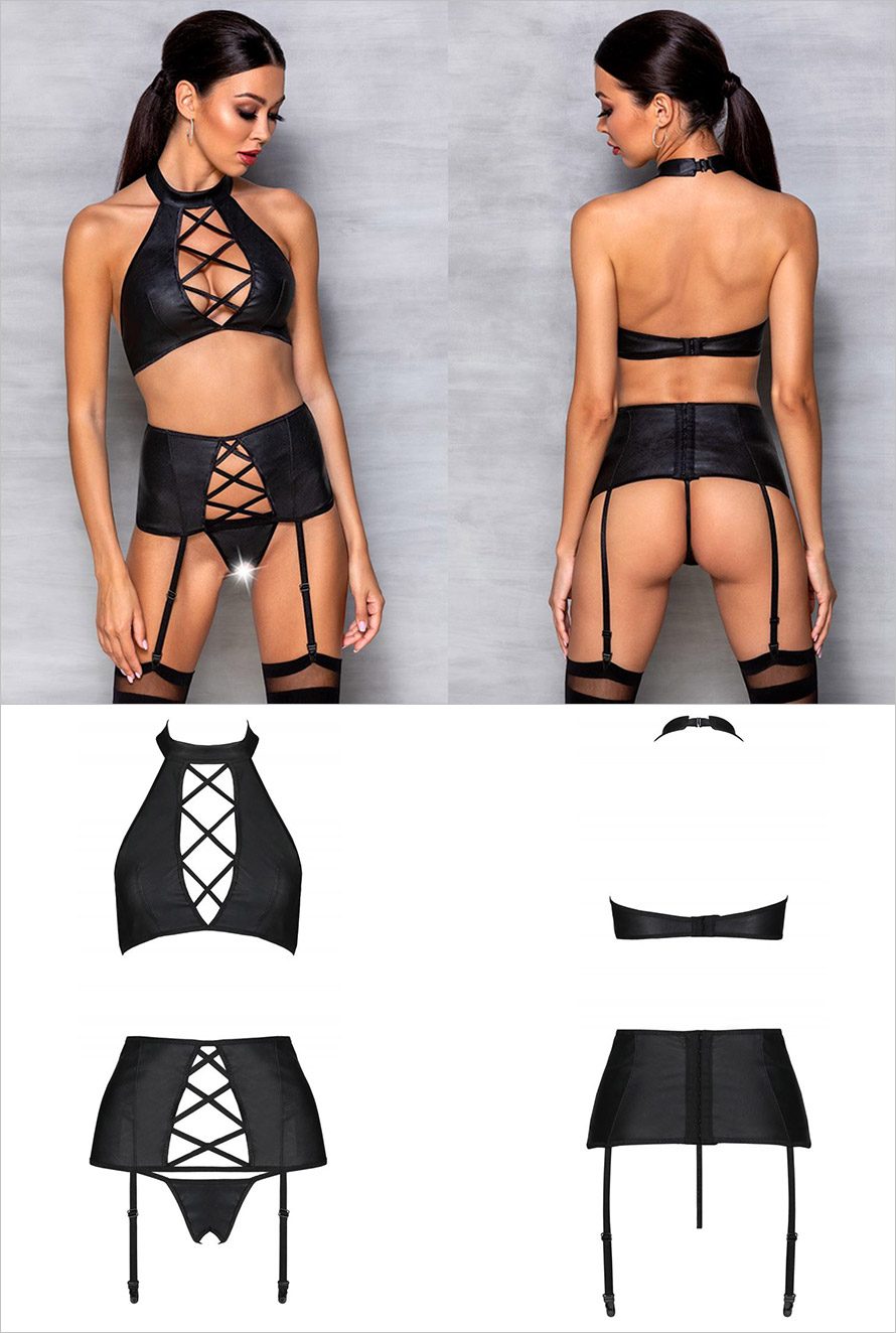 Passion Nancy | Sexy Set aus Kunstleder mit Strumpfgürtel