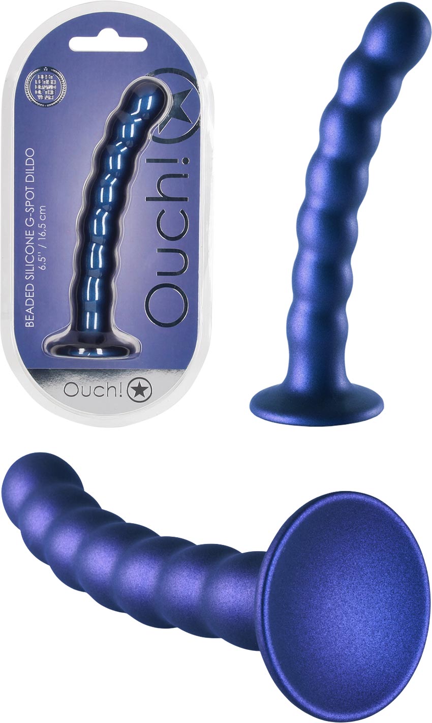 Ouch! Beaded G-Spot | Dildo perlé en silicone | Pour le point G | Bleu