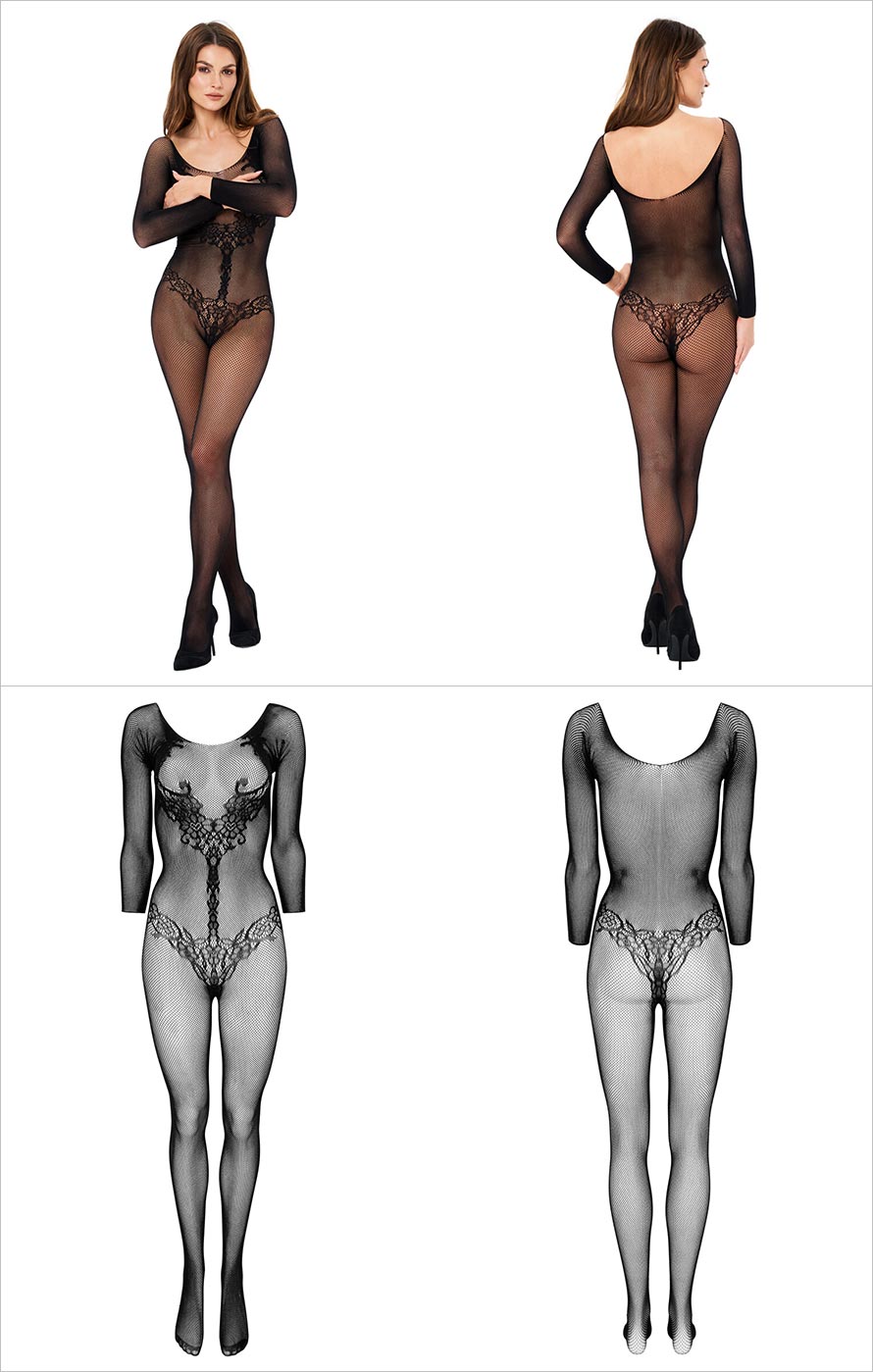 Kotek BG003 | Dehnbare Bodystocking aus schwarzem Netzstoff
