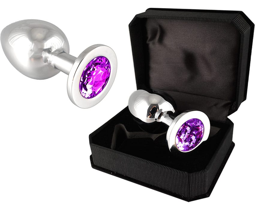 Edelstahl-Anal Plug mit Kristall - Violett (L)