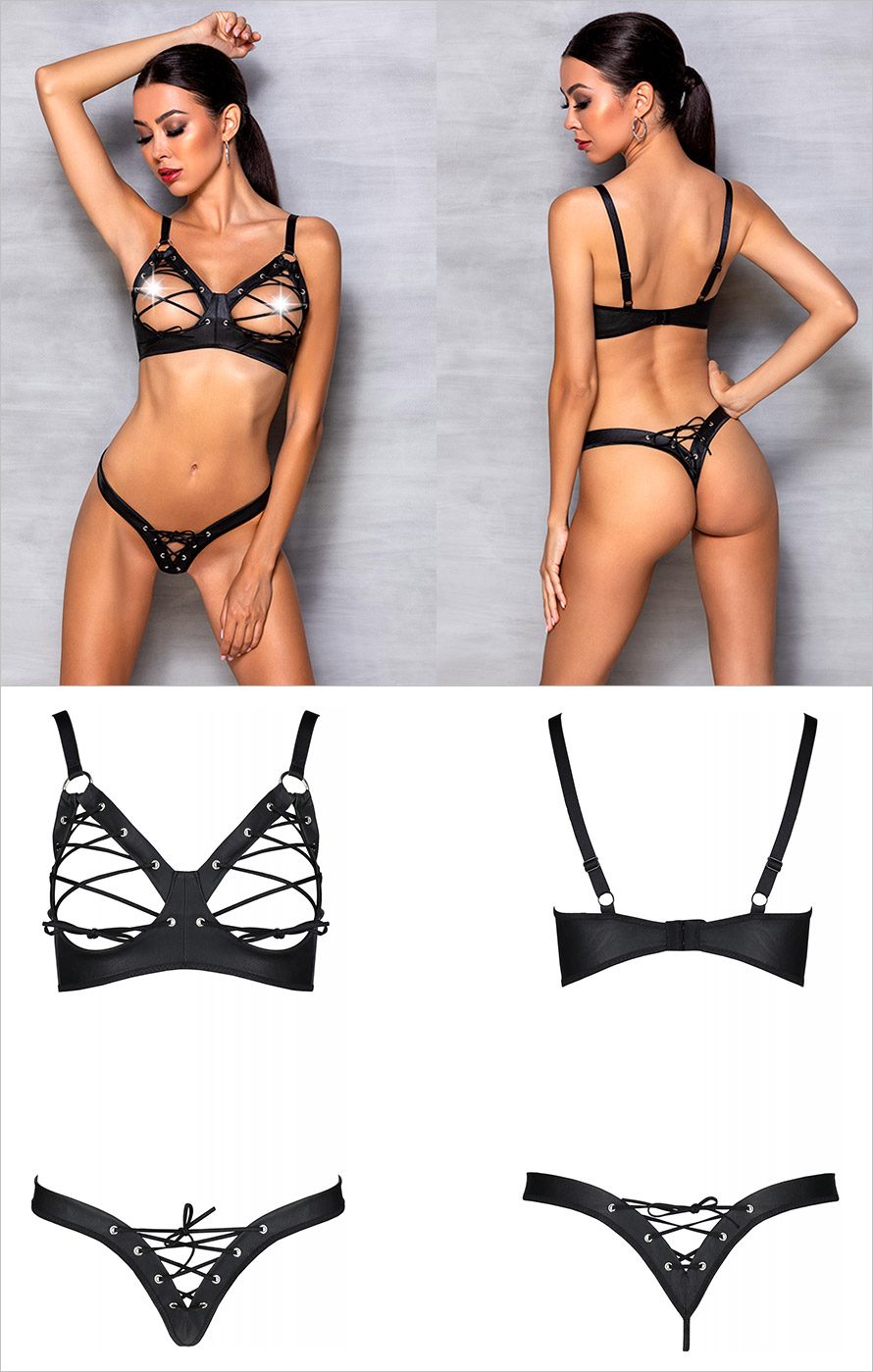 Passion Celine | Ensemble ouvert en simili-cuir avec laçages sexy