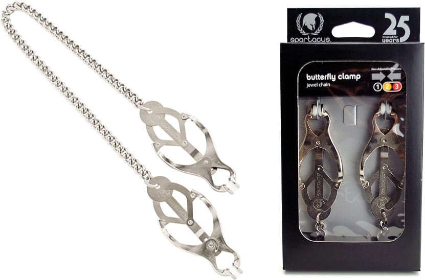 Spartacus Butterfly | Pinces à seins avec chaîne | Métal argenté