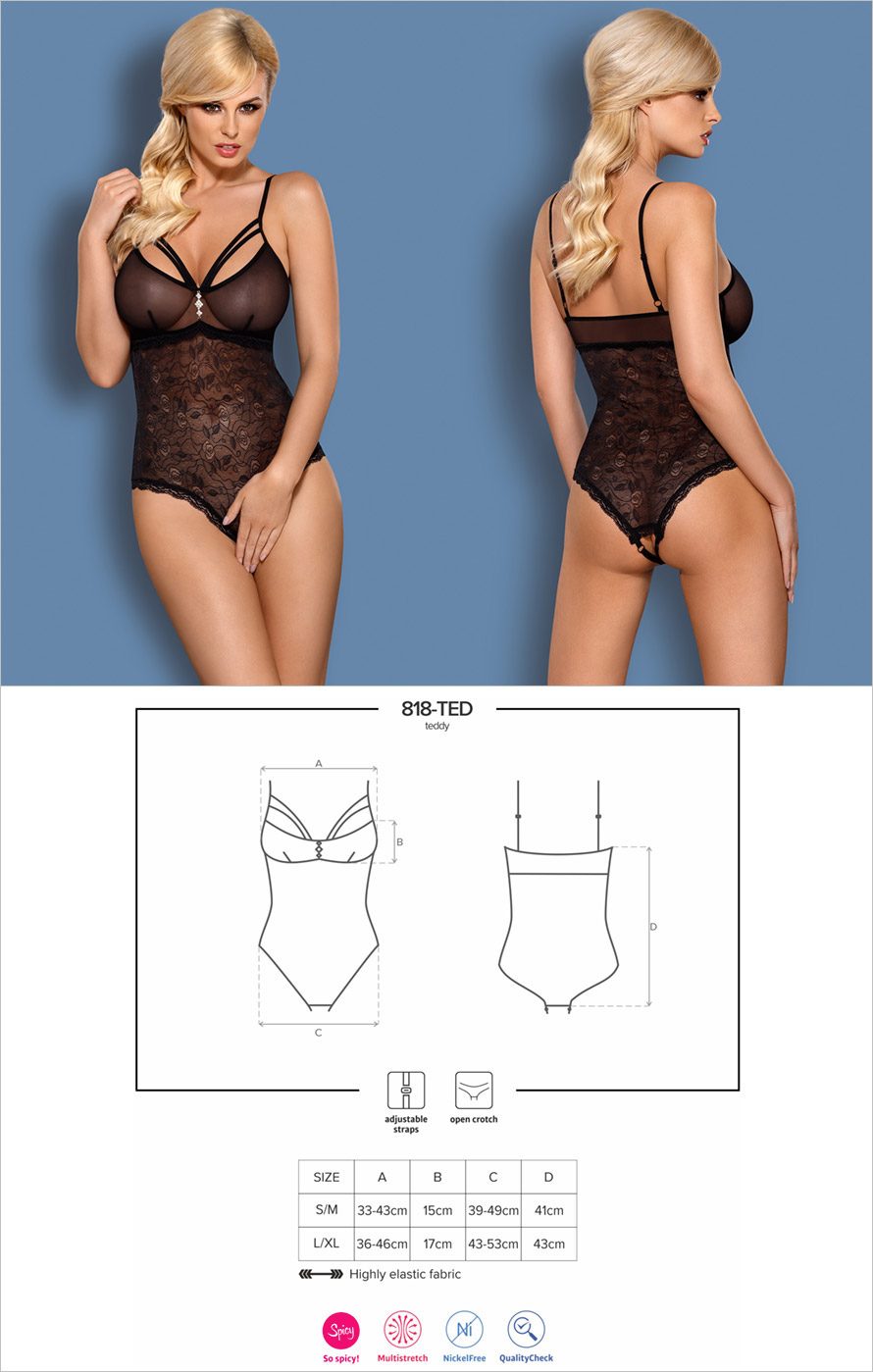 Obsessive 818-TED-1 | Ravissant body en voile, avec roses imprimées