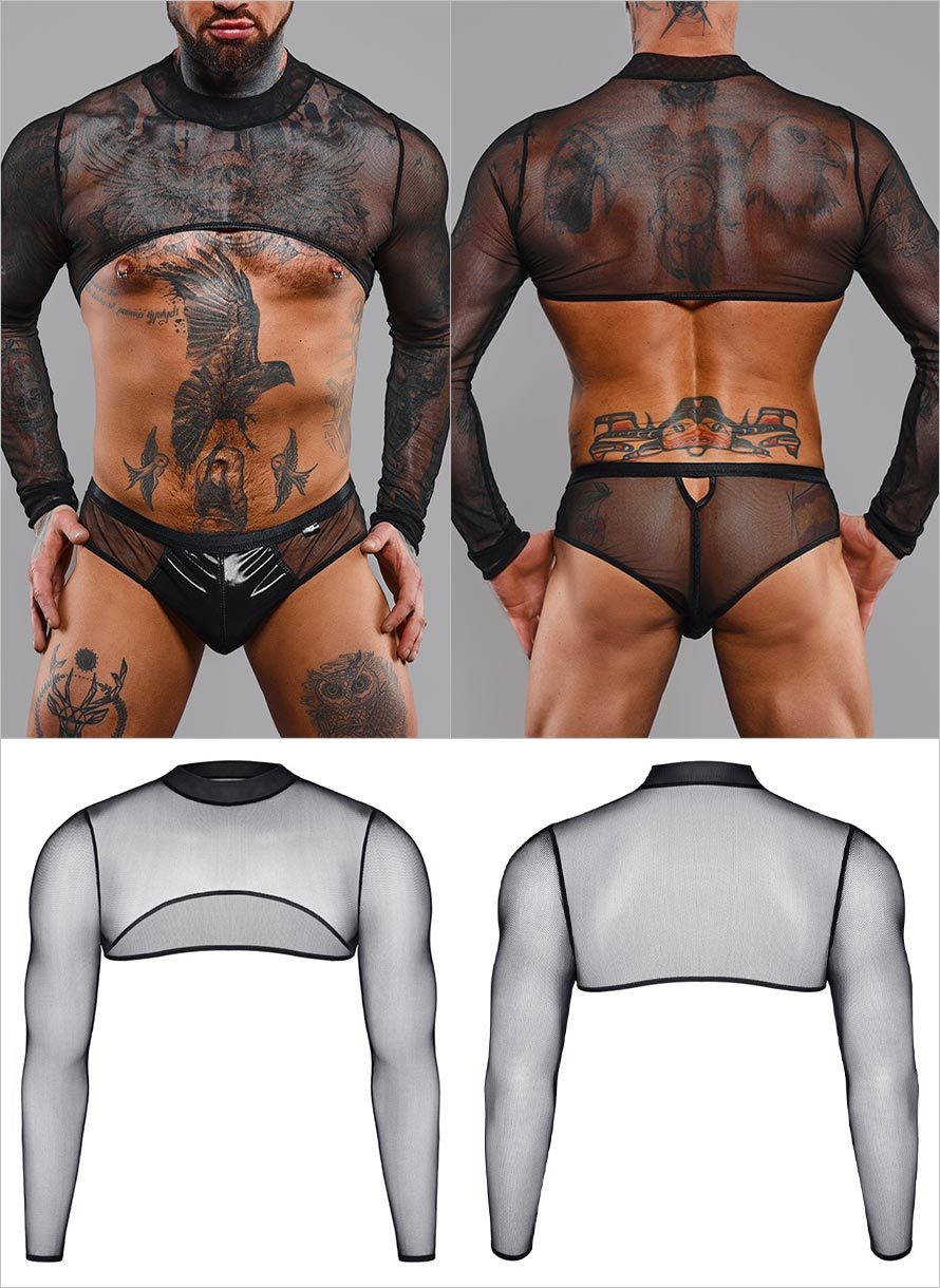 Demoniq Regaspar001 | Crop Top für Männer aus zartem Tüll schwarz