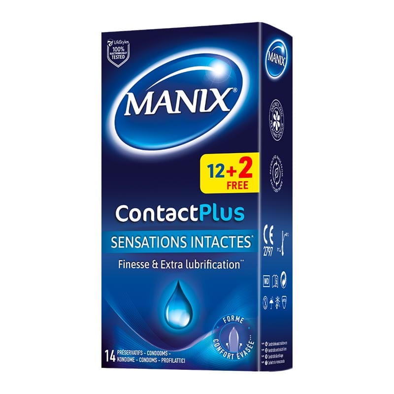 Manix Contact Plus | Préservatif ultra fin et extra lubrifié | 14 pces