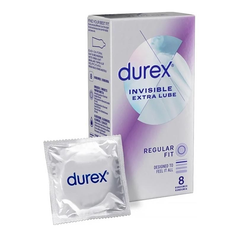 Durex Invisible Extra Lube | Paquet de 8 préservatifs extra lubrifiés