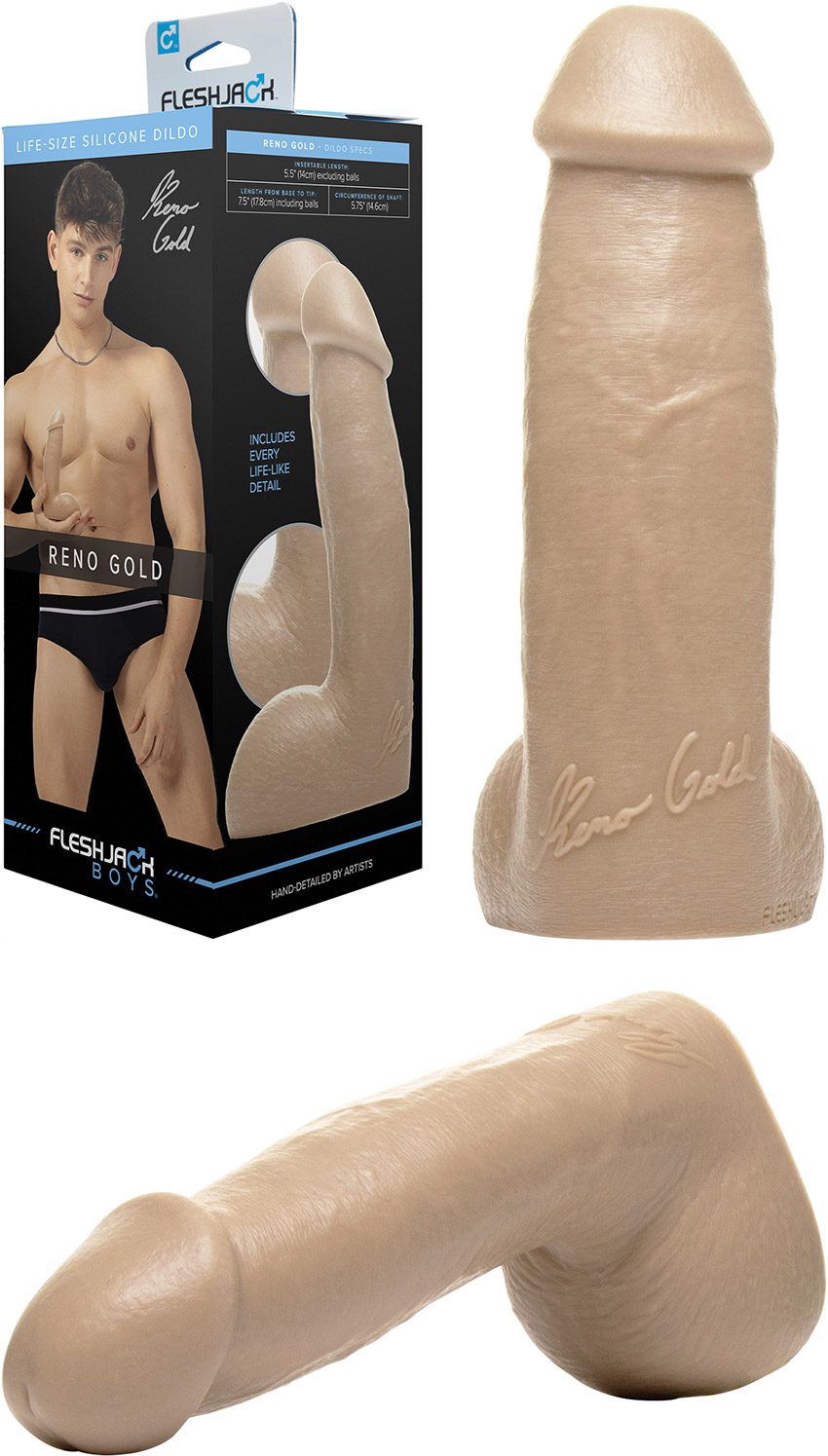 Fleshjack Boys Reno Gold | Äusserst realistischer Dildo mit Hoden